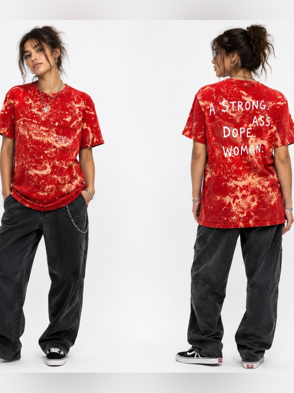 Custom Bleach Dyed Pocket Tee Strong Ass Dope Woman Graphic Size M